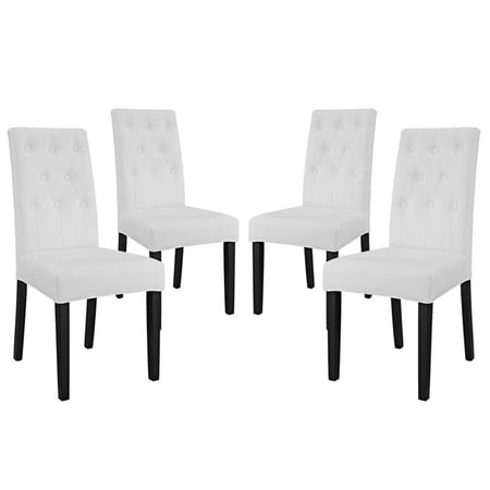 Modway Confer 19.5" Tufted Faux Leather Dining Side Chair in White (Set of 4)