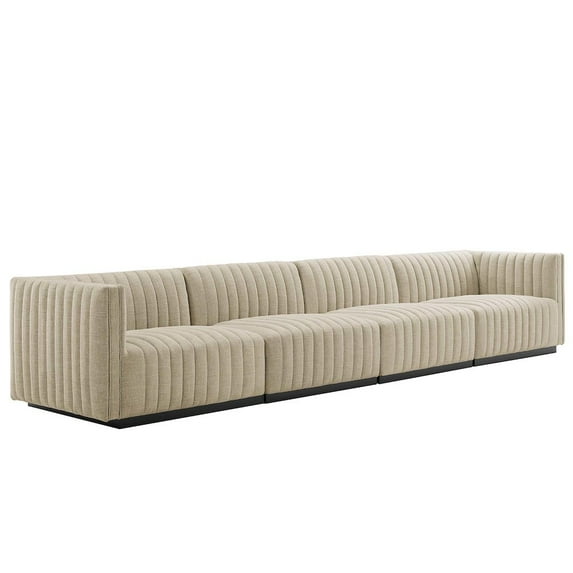 Modway Conjure 4-Piece Channel Tufted Fabric Sofa in Black/Beige