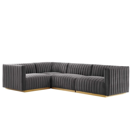 Conjure Channel Tufted Performance Velvet 4-Piece Sectional-EEI-5847-GLD-BLK