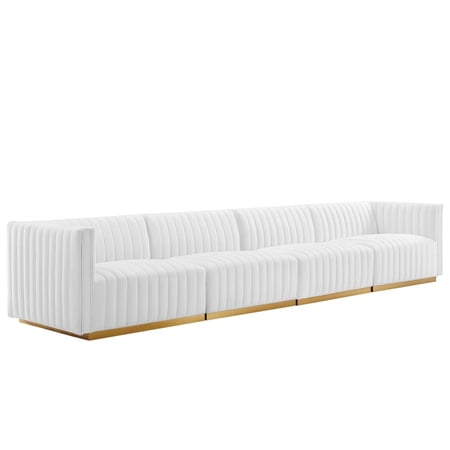 Modway Conjure 4-Piece Velvet and Stainless Steel Sofa in Gold/White