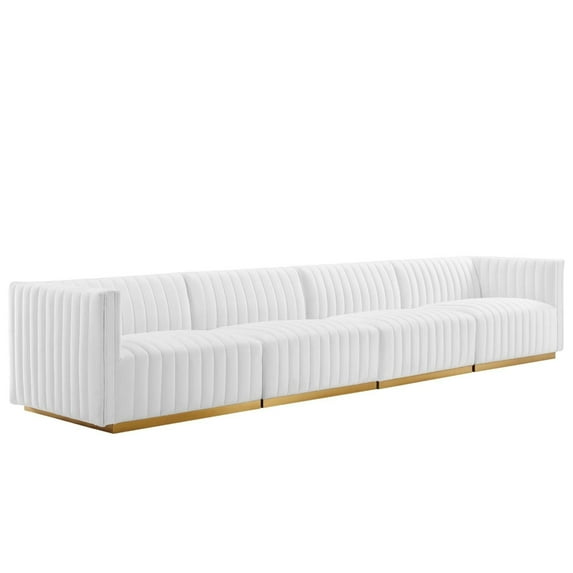 Modway Conjure 4-Piece Velvet and Stainless Steel Sofa in Gold/White