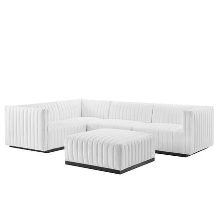 Modway Conjure 5-Piece Channel Tufted Fabric Sectional in White/Black