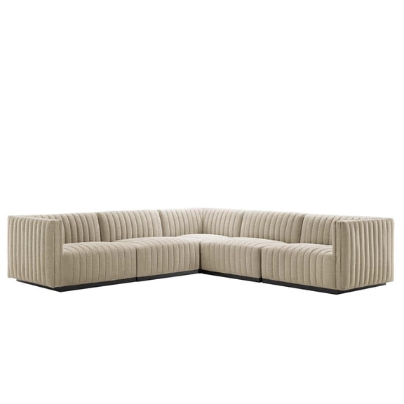 Modway Conjure 5Pcs L-Shaped Channel Tufted Fabric Sectional in Beige/Black