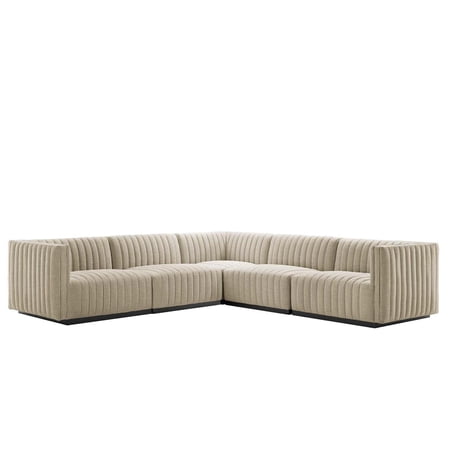 Conjure Channel Tufted Upholstered Fabric 5-Piece L-Shaped Sectional-EEI-5794-BLK-BEI