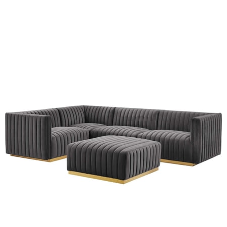 Conjure Channel Tufted Performance Velvet 5-Piece Sectional-EEI-5852-GLD-BLK