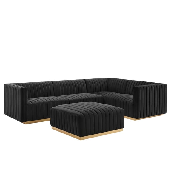 Modway Conjure 5-Piece Velvet and Stainless Steel Sectional Sofa in Gold/Black