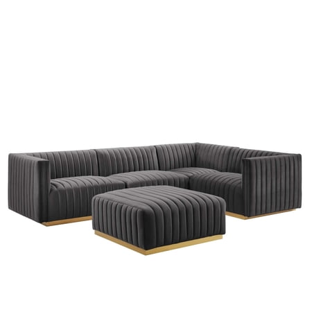 Conjure Channel Tufted Performance Velvet 5-Piece Sectional-EEI-5853-GLD-BLK