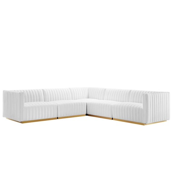 Modway Conjure 5-Piece Velvet and Stainless Steel Sectional in Gold/White