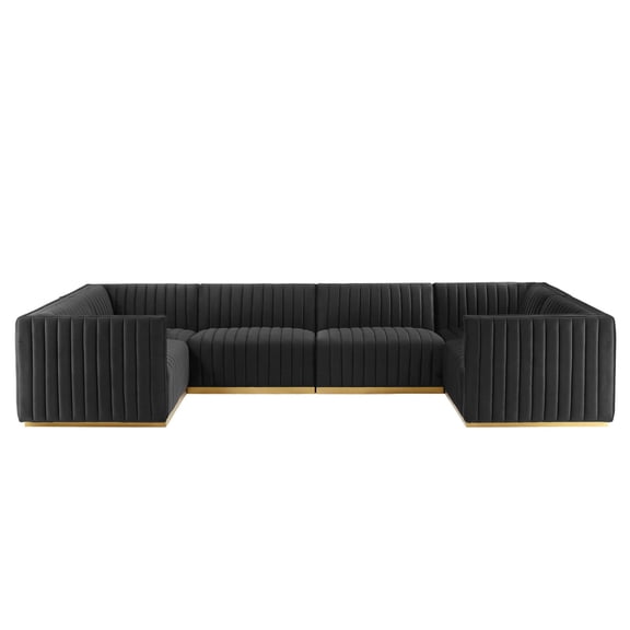 Modway Conjure 6-Piece U-Shaped Velvet & Stainless Steel Sectional - Gold/Black