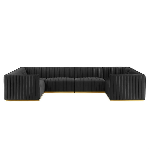 Modway Conjure 6-Piece U-Shaped Velvet & Stainless Steel Sectional - Gold/Black