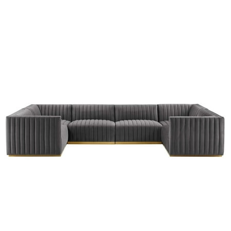 Conjure Channel Tufted Performance Velvet 6-Piece U-Shaped Sectional-EEI-5851-GLD-BLK