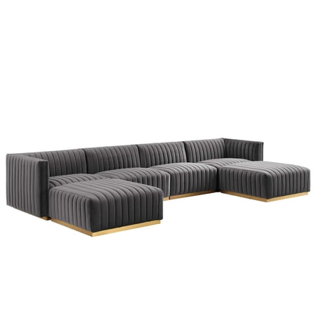 Conjure Channel Tufted Performance Velvet 6-Piece Sectional-EEI-5846-GLD-BLK