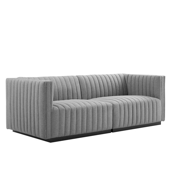 Modway Conjure Channel Tufted Fabric Upholstered Loveseat in Black Light Gray