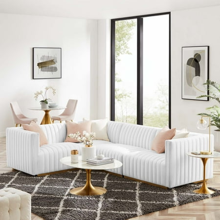 Modway Conjure Channel Tufted Performance Velvet 4-Piece Sectional in Gold White