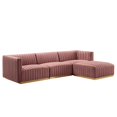 thumbnail image 1 of Modway Conjure 4-Piece Velvet and Stainless Steel Sectional - Gold/Dusty Rose, 1 of 5