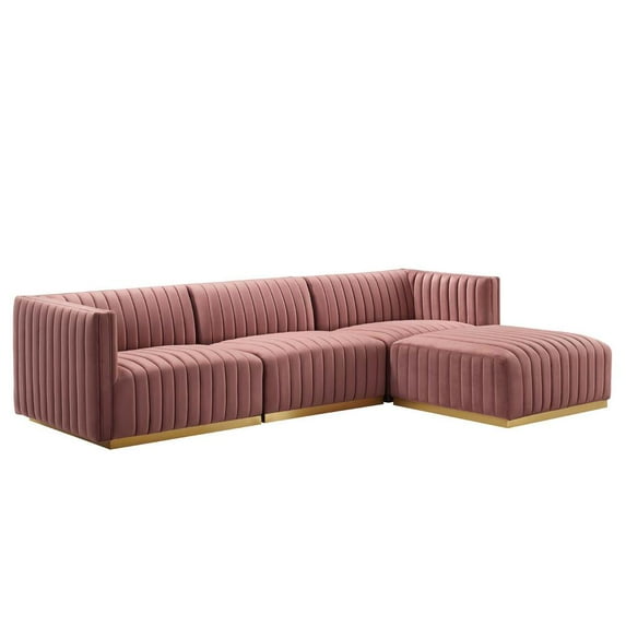 Modway Conjure 4-Piece Velvet and Stainless Steel Sectional - Gold/Dusty Rose
