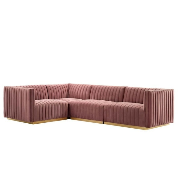 Conjure Channel Tufted Performance Velvet 4-Piece Sectional-EEI-5847-GLD-BLK