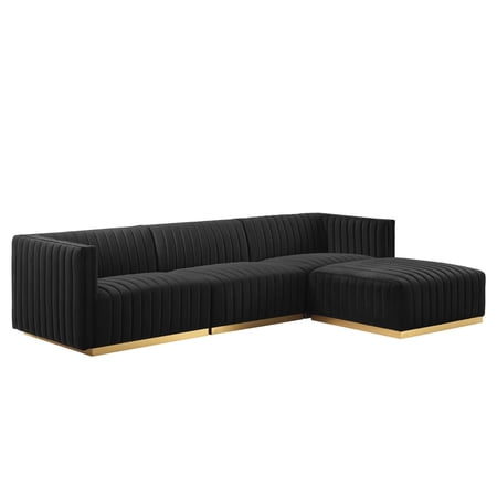 Modway Conjure 4-Piece Velvet and Stainless Steel Sectional - Gold/Dusty Rose