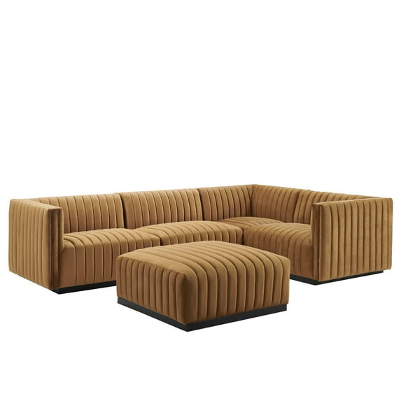 Modway Conjure Channel Tufted Performance Velvet 5-Piece Sectional, Multiple Colors