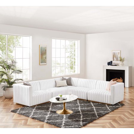 Modway Conjure Channel Tufted Performance Velvet 5-Piece Sectional in Gold White