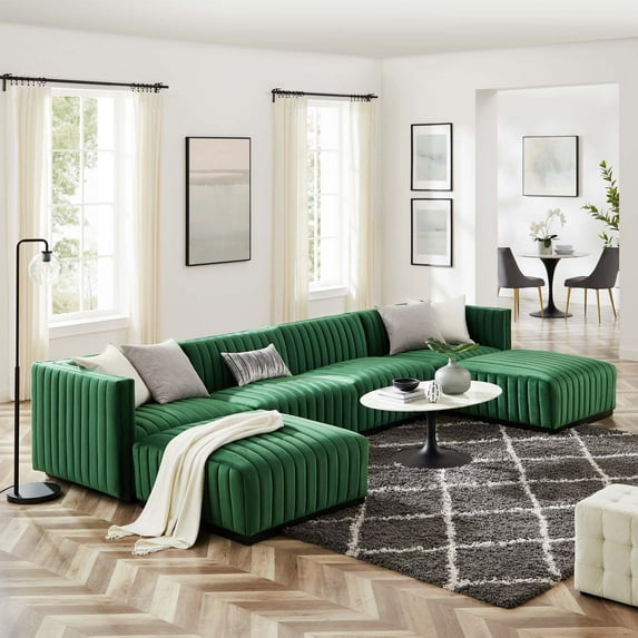 Modway Conjure Channel Tufted Performance Velvet 6-Piece Sectional in Black Emerald