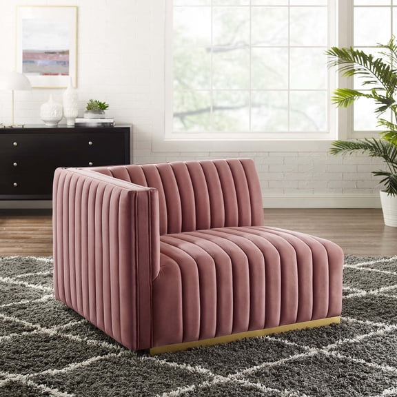 Modway Conjure Channel Tufted Performance Velvet Left-Arm Chair in Gold Dusty Rose