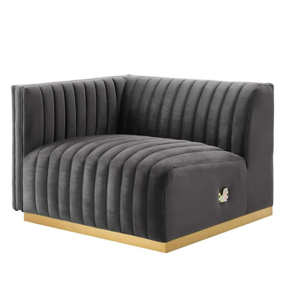 Modway Conjure Channel Tufted Performance Velvet Left-Arm Chair in Gold/Gray