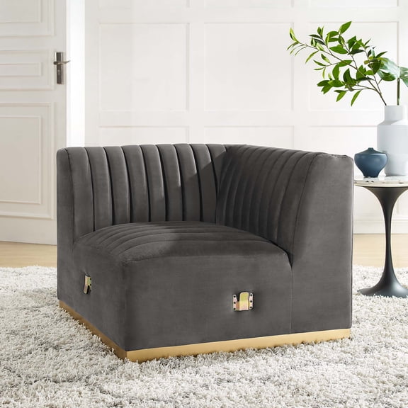Modway Conjure Channel Tufted Performance Velvet Left Corner Chair in Gold/Gray