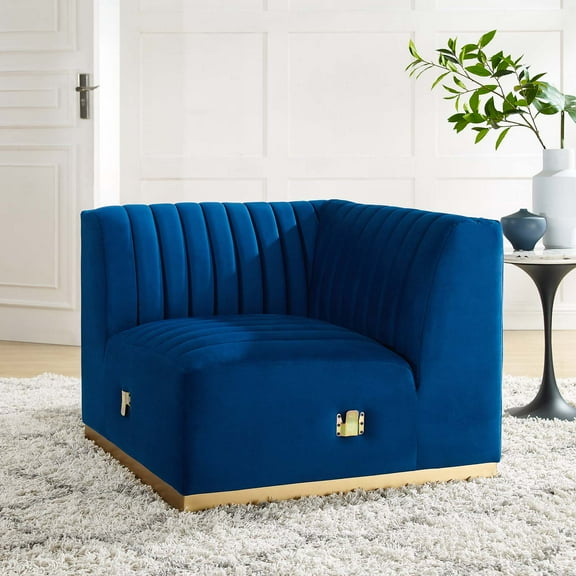 Modway Conjure Channel Tufted Performance Velvet Left Corner Chair in Gold/Navy