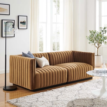 Modway Conjure Channel Tufted Performance Velvet Loveseat in Black Cognac