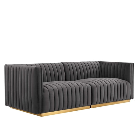 Modway Conjure Channel Tufted Performance Velvet Loveseat in Gold/Gray