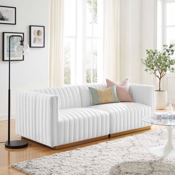 Modway Conjure Channel Tufted Performance Velvet Loveseat in Gold White