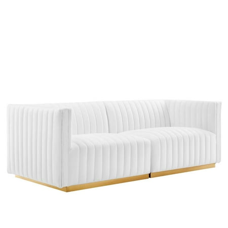 Modway Conjure Channel Tufted Performance Velvet Loveseat in Gold/White