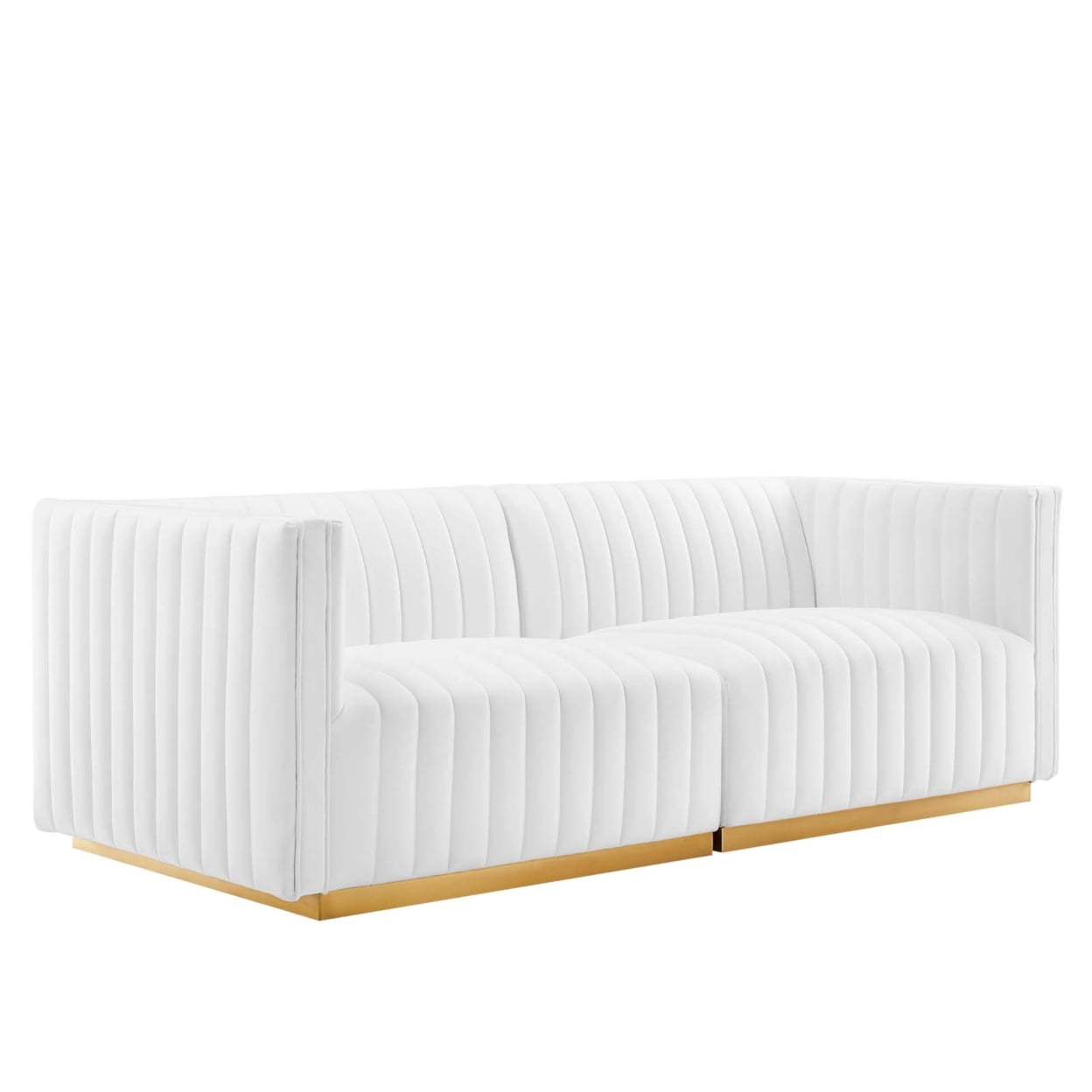 Vintage Inspired Gold White Velvet Tufted Loveseat with Wood Base