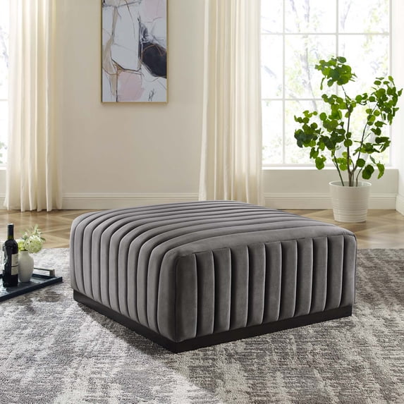 Modway Conjure Channel Tufted Performance Velvet Ottoman in Black Gray
