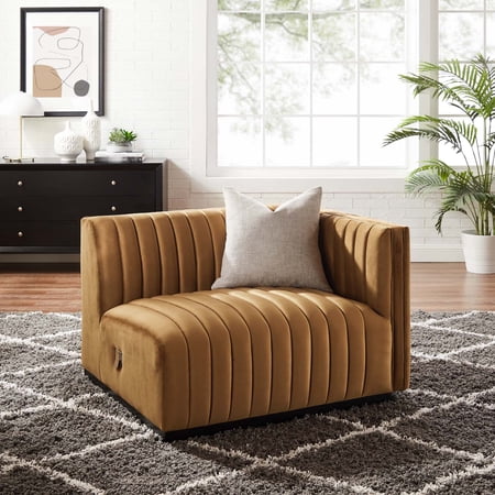 Modway Conjure Channel Tufted Performance Velvet Right-Arm Chair in Black Cognac