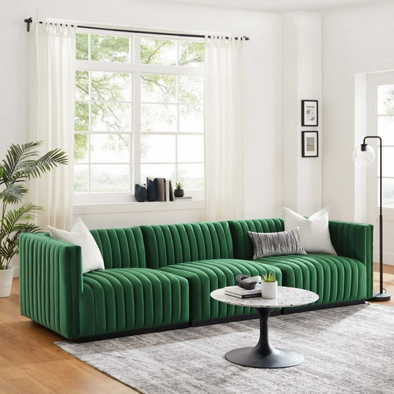 Modway Conjure Channel Tufted Performance Velvet Sofa in Black Emerald