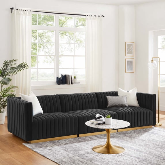 Modway Conjure Channel Tufted Performance Velvet Sofa in Gold Black