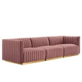 thumbnail image 1 of Modway Conjure Channel Tufted Performance Velvet Sofa in Gold/Dusty Rose, 1 of 5