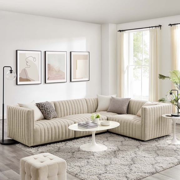 Modway Conjure Channel Tufted Upholstered Fabric 4-Piece L-Shaped Sectional in Black Beige