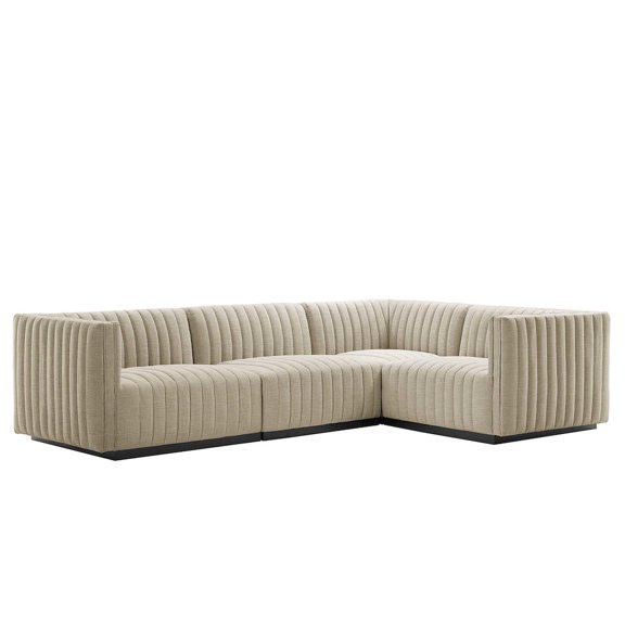 Conjure Channel Tufted Upholstered Fabric 4-Piece L-Shaped Sectional-EEI-5792-BLK-BEI