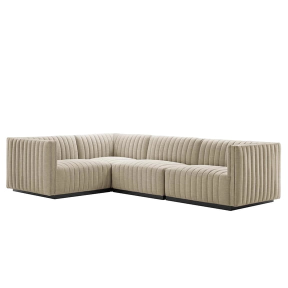 Conjure Channel Tufted Upholstered Fabric 4-Piece L-Shaped Sectional-EEI-5791-BLK-BEI