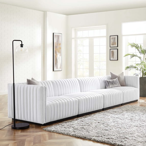 Modway Conjure Channel Tufted Upholstered Fabric 4-Piece Sofa in Black White
