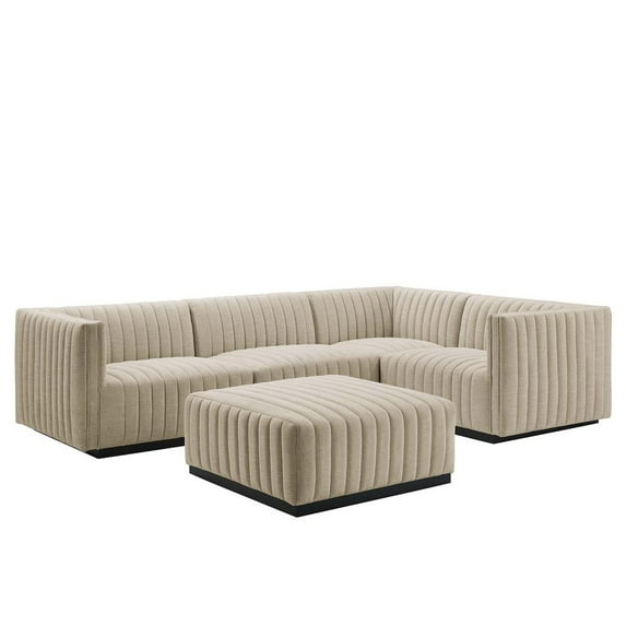 Conjure Channel Tufted Upholstered Fabric 5-Piece Sectional-EEI-5797-BLK-BEI
