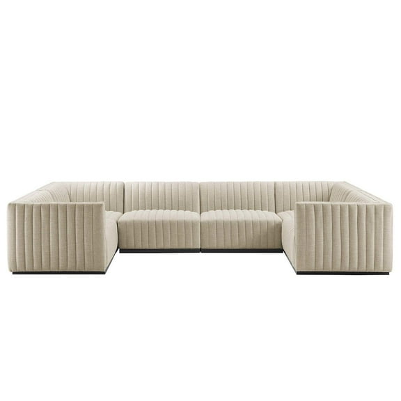 Conjure Channel Tufted Upholstered Fabric 6-Piece U-Shaped Sectional-EEI-5795-BLK-BEI