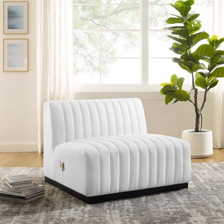 Modway Conjure Channel Tufted Upholstered Fabric Armless Chair in Black White