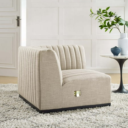 Modway Conjure Channel Tufted Upholstered Fabric Right Corner Chair in Black Beige