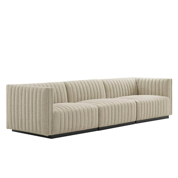 Modway Conjure Channel Tufted Upholstered Fabric Sofa in Black/Beige