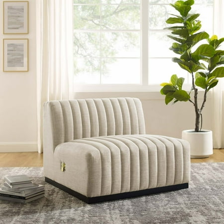 Modway Conjure Channel Tufted Upholstered Fabric Armless Chair, White