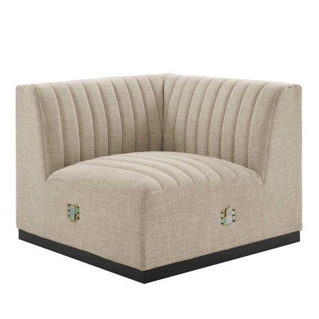 Modway Conjure Modern Channel Tufted Fabric Right Corner Chair in Beige